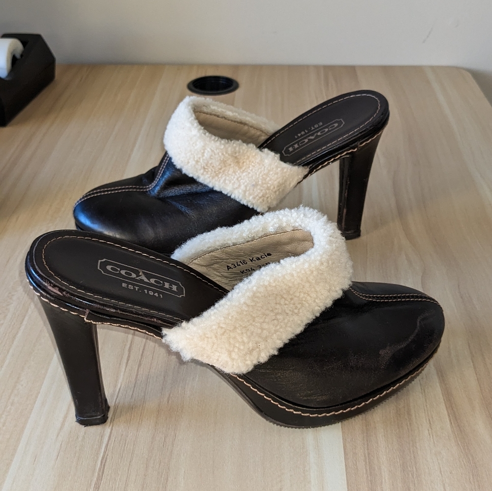 Coach Kacie shearling mule heels